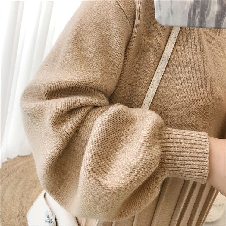 Casual Solid Color Round-Neck Knitted Midi Dress