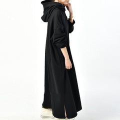 Simple Solid Color Loose Hooded Maxi Dress