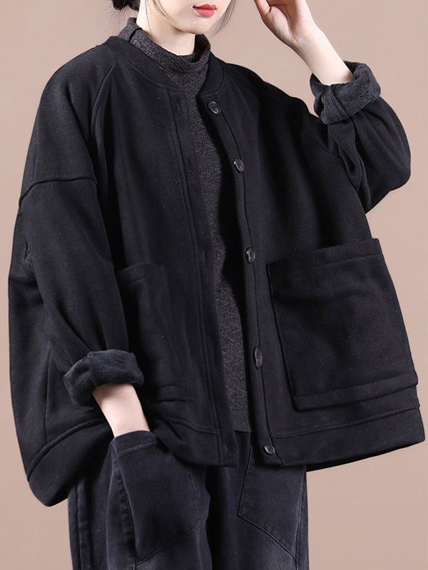 Round-Neck Solid Loose Coat