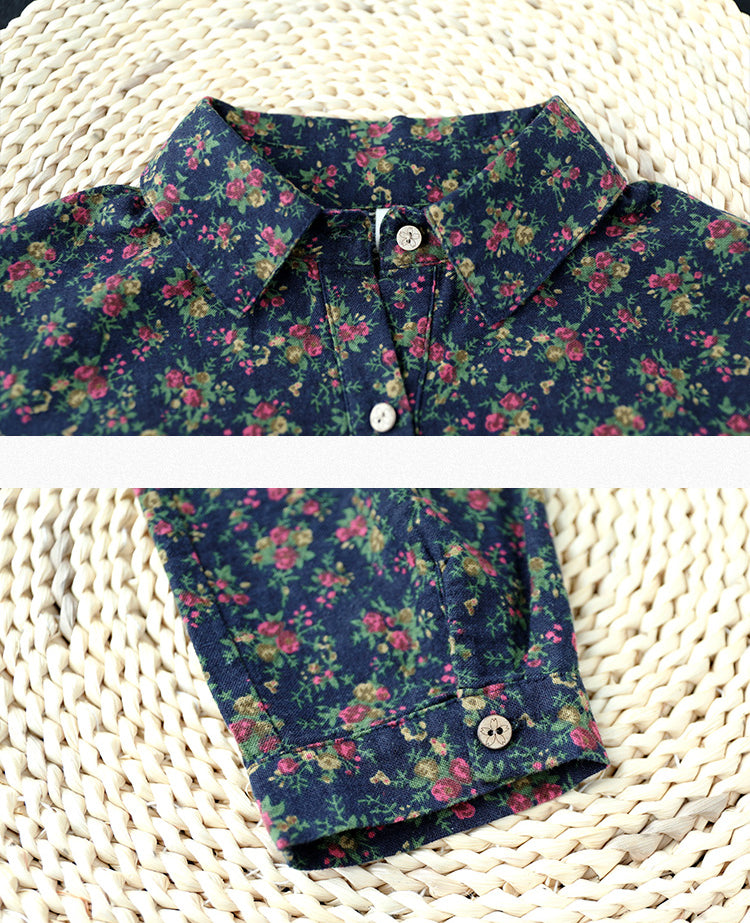 Retro Floral Loose Long Sleeves Shirts