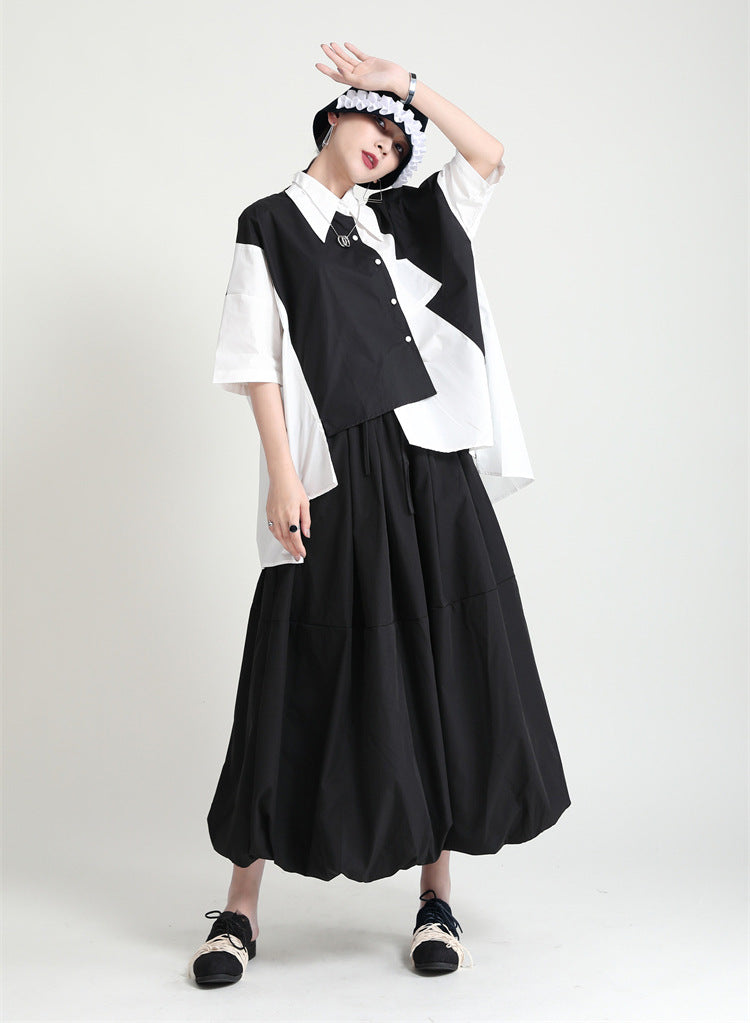 Original Loose Color-block Lapel Blouse
