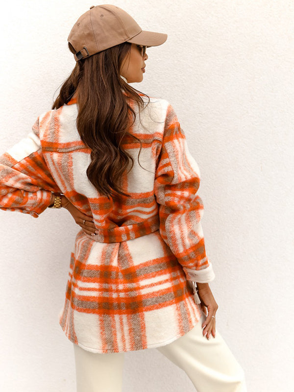 Casual Plaid Long Sleeve Thicken Shirt With Belt