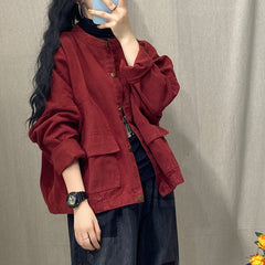 Retro Solid Color Stand-Up Collar Coat