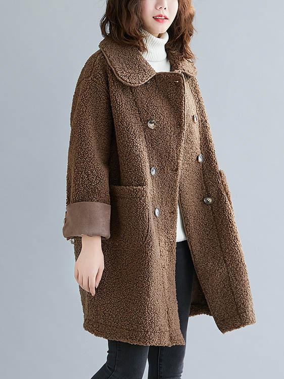 Imitation Lamb Wool Lapel Mid-Length Coat