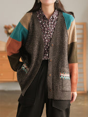 Color Clashing Retro Loose Sweater Coat