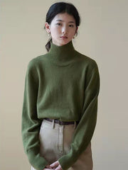 Retro Loose Solid Color High-Neck Sweater