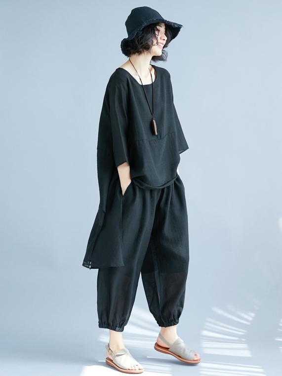Black Loose Comfortable Cotton Suits