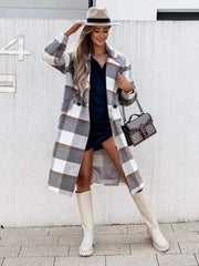 Classic Plaid Lapel Collar Midi Outerwear