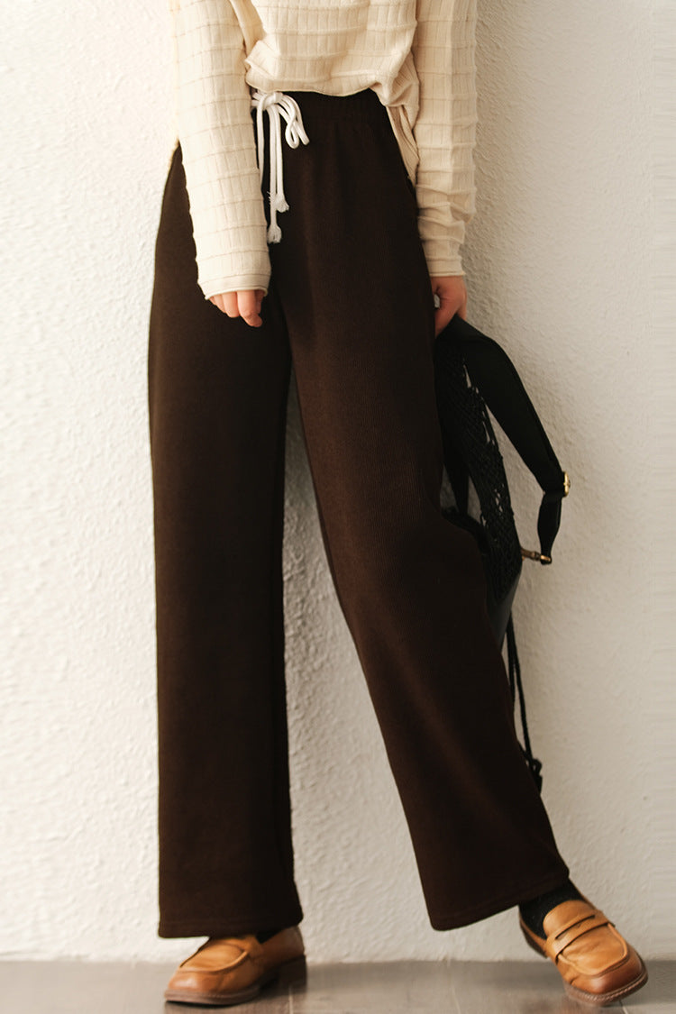 Causal Solid Color High-Waist Thicken Pants