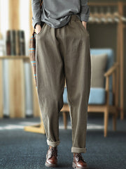 Women Retro Solid Color Casual Pants