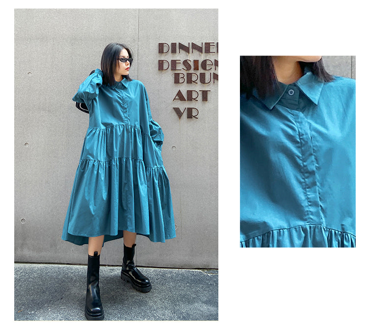Retro Long Sleeves A-Line Midi Dress