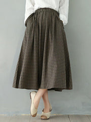 Vintage Loose Plaid A-Line Skirt