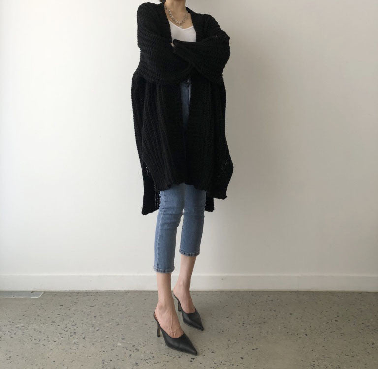 Slit Loose Large Size Knitted Sweater Outwear