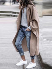 Casual Solid Color Lapel Midi Outwear