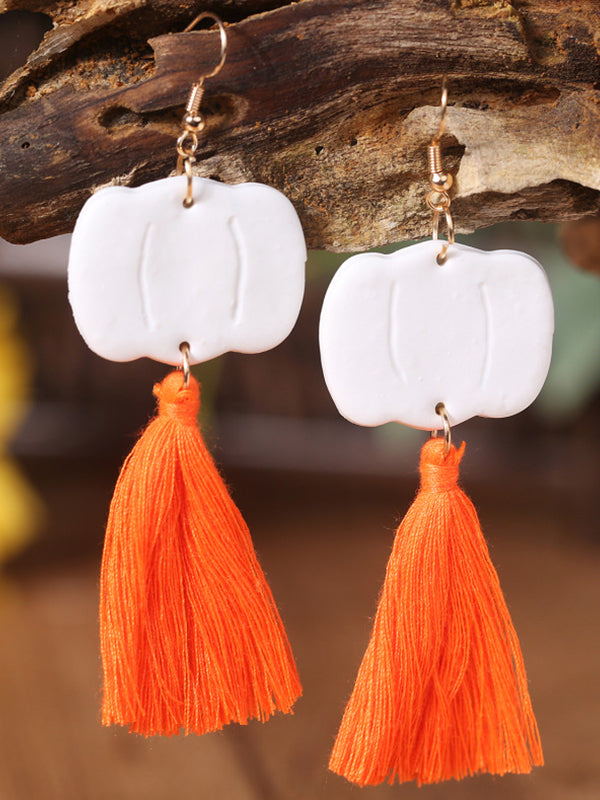Exaggerated Handmade Skull Pumpkin Tassel Earrings