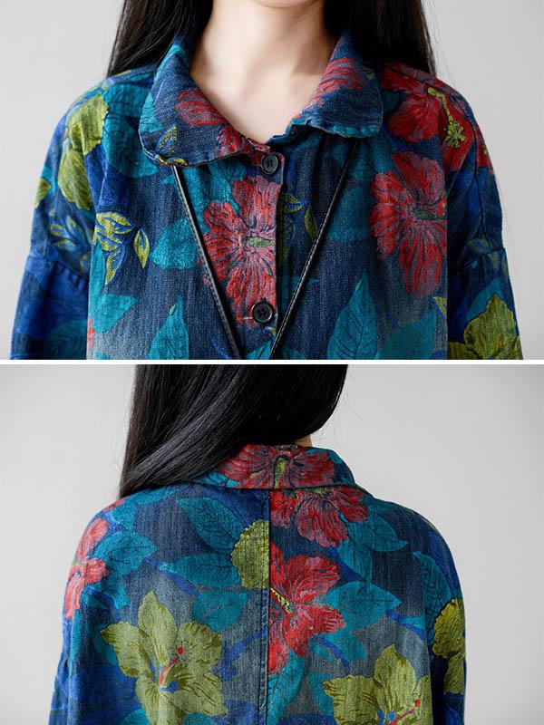 Loose Vintage Printed Single-Breasted Long Shirt