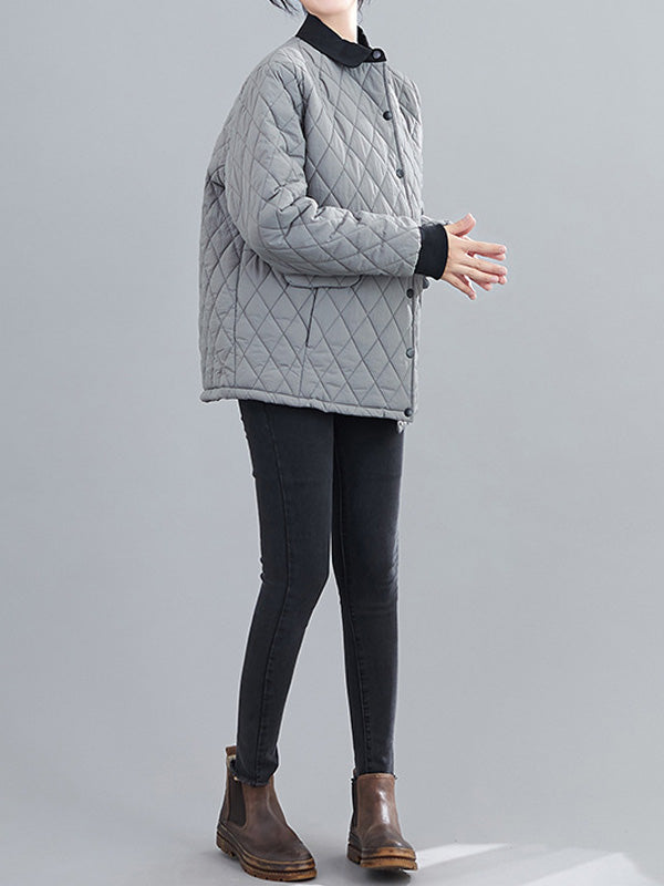 Women Lapel Check Warm Jacket