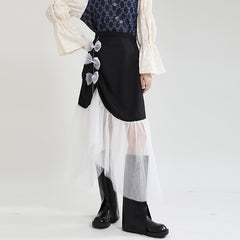 Irregular Skirt With Bow Stitching Mesh