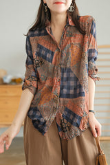 Retro Plaid Long Sleeve Blouse