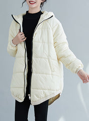 Loose Hem Irregularly Folded Design Mid-Length Cotton Jacket