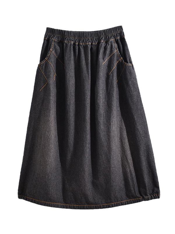 Split-Joint Denim Skirt Bottom