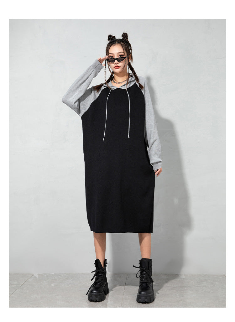 Urban Loose Color-Block Knitted Midi Dress