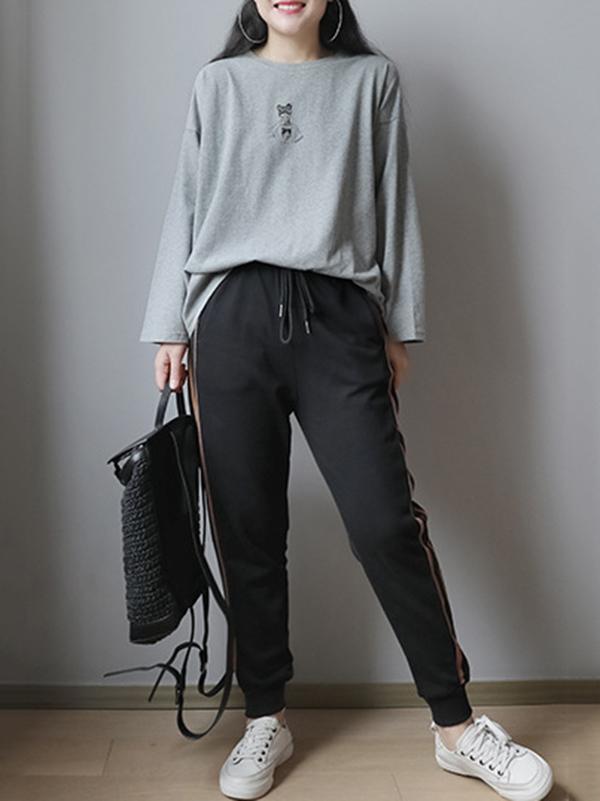 Loose Casual Printed Long Sleeve Round Neck T-Shirt