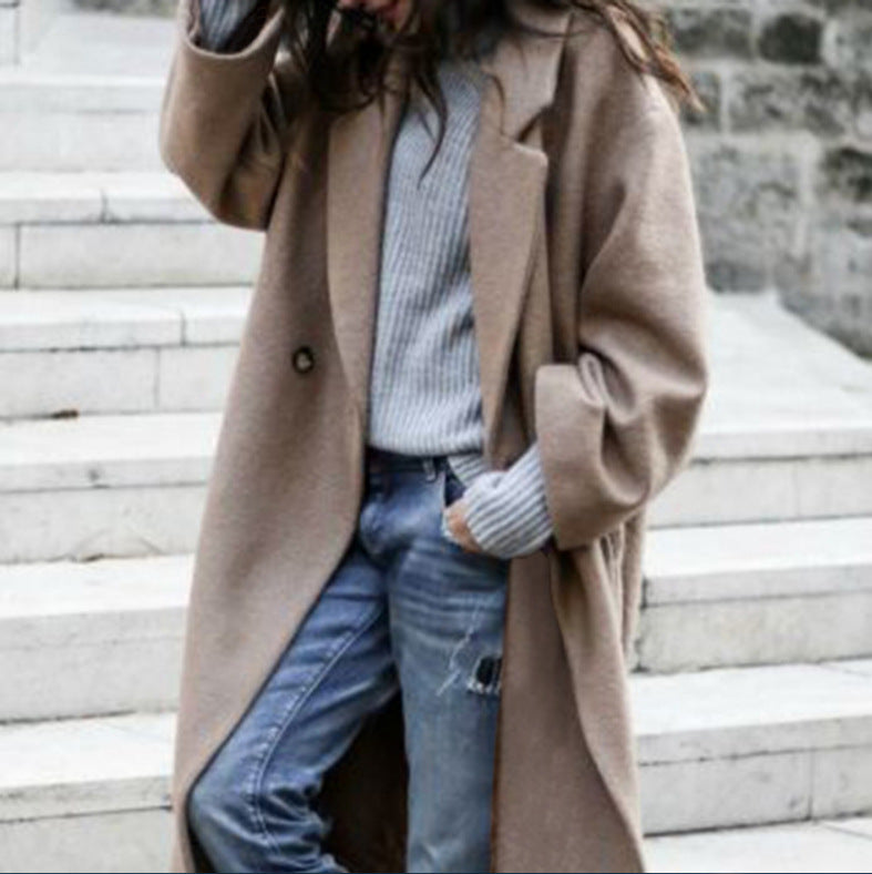 Casual Solid Color Lapel Midi Outwear