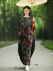 National Split-Joint Floral Printing Maxi Dress