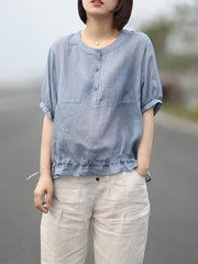 Loose Solid Linen Falbala Shirt