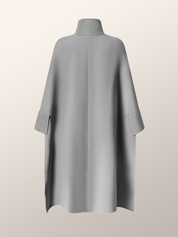 Batwing Sleeves High-Low Split-Joint High-Neck Cape Woolen Coat