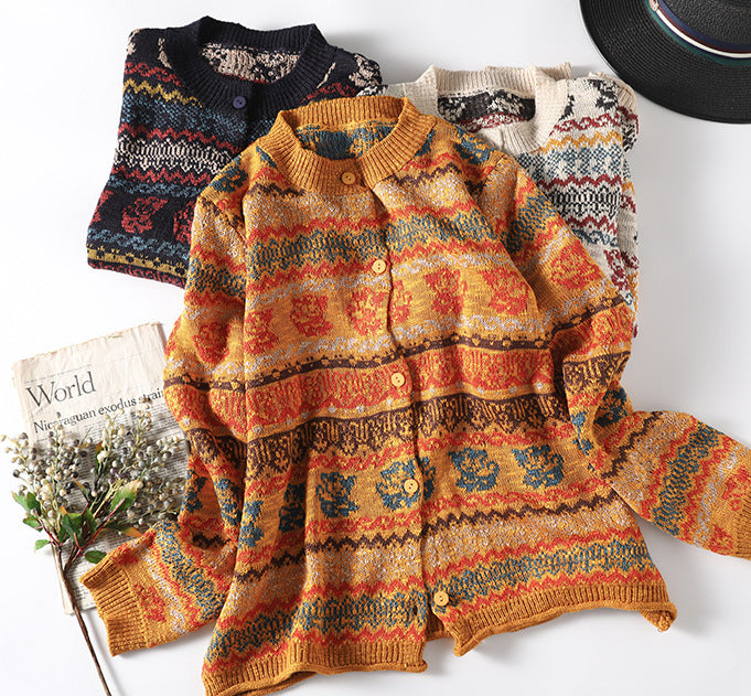 Printed Long Sleeve Knitted Outerwear