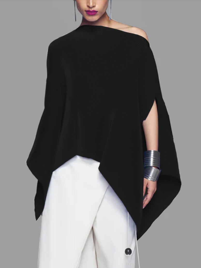 Batwing Sleeves Loose Asymmetric Solid Color One-Shoulder Blouses&Shirts Tops