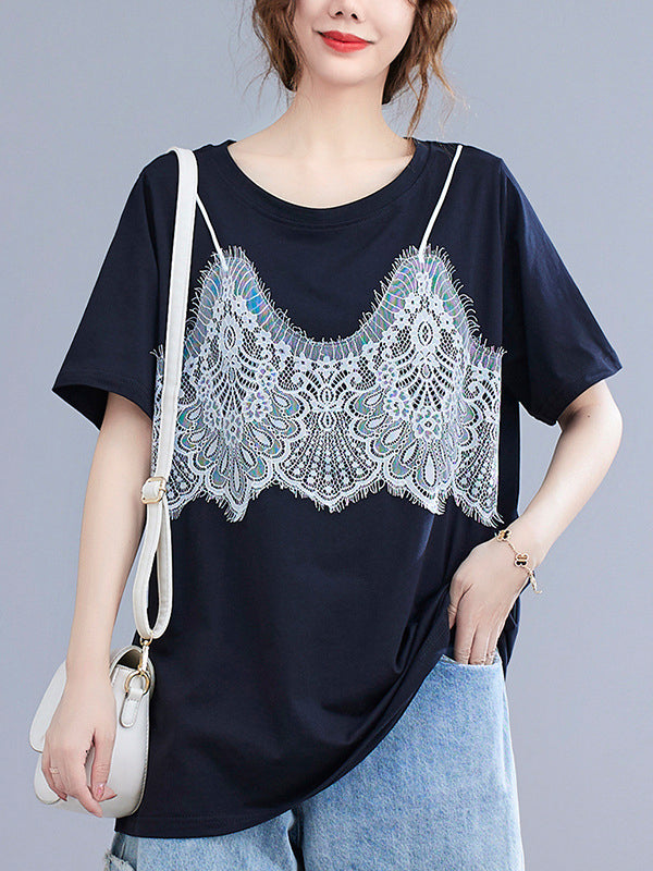 Loose Round Neck False Two T-shirt