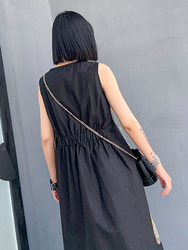 Original Prited V-Neck Sleeveless Dress