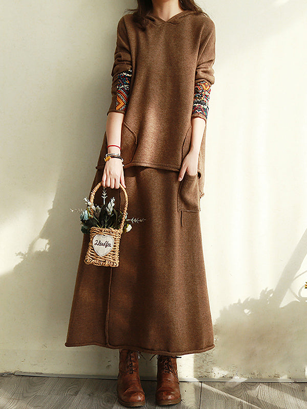 Solid A-Line Loose Casual Skirt