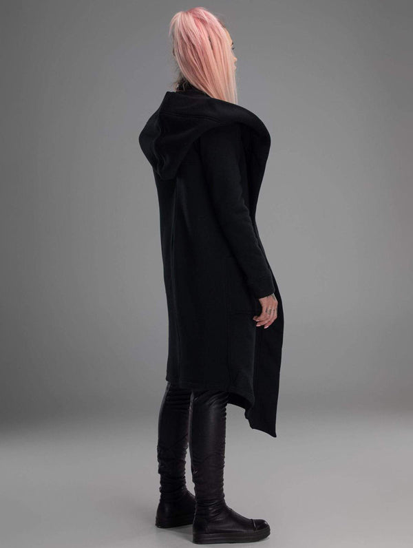 Thickened Black Hooded Coat