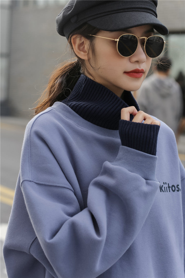 Women Casual High Neck Pullover Sweatshirt