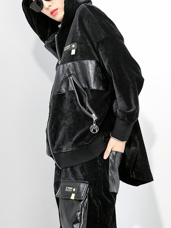 Women Zip Hood Panel Jacket
