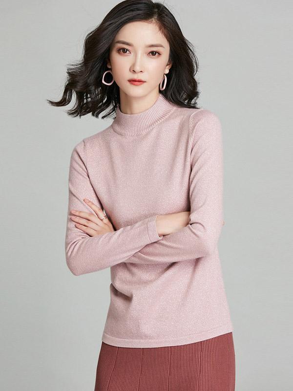 Shiny Half Turtleneck Knitting Sweater