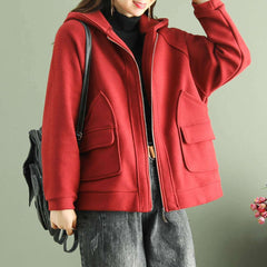 Women Retro Loose Hooded Coat