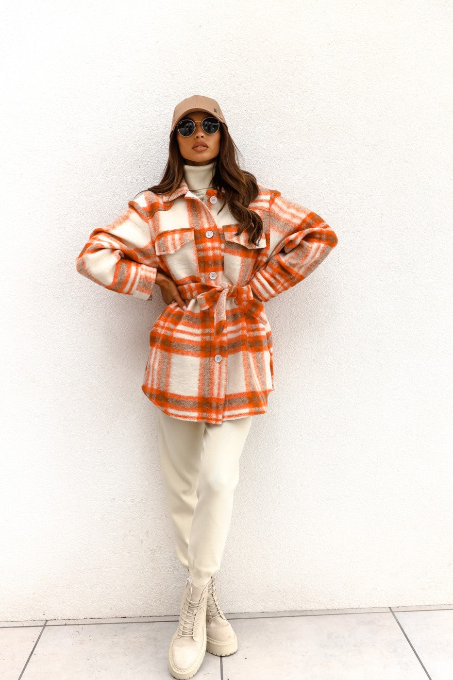 Casual Plaid Long Sleeve Thicken Shirt With Belt