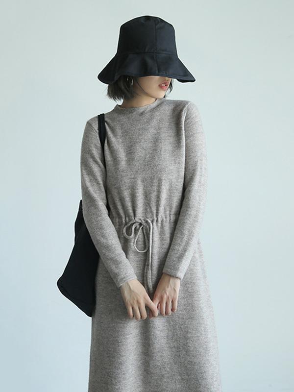 Casual Lace-Up Knitting Soft Dress