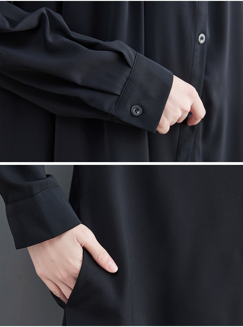 Solid Color Lapel Irregular Shirt Midi Dress