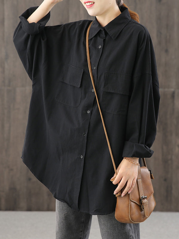 Loose Solid Casual Long Sleeves Blouse