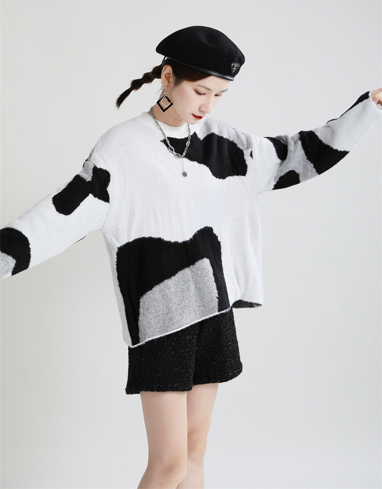 Loose Round Neck Simple Knitted Sweater Top