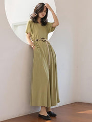 Casual Solid Belted Hemline Maxi Dress