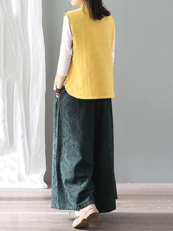 Vintage Loose Jacquard Lace-Up Wide-Leg Pants