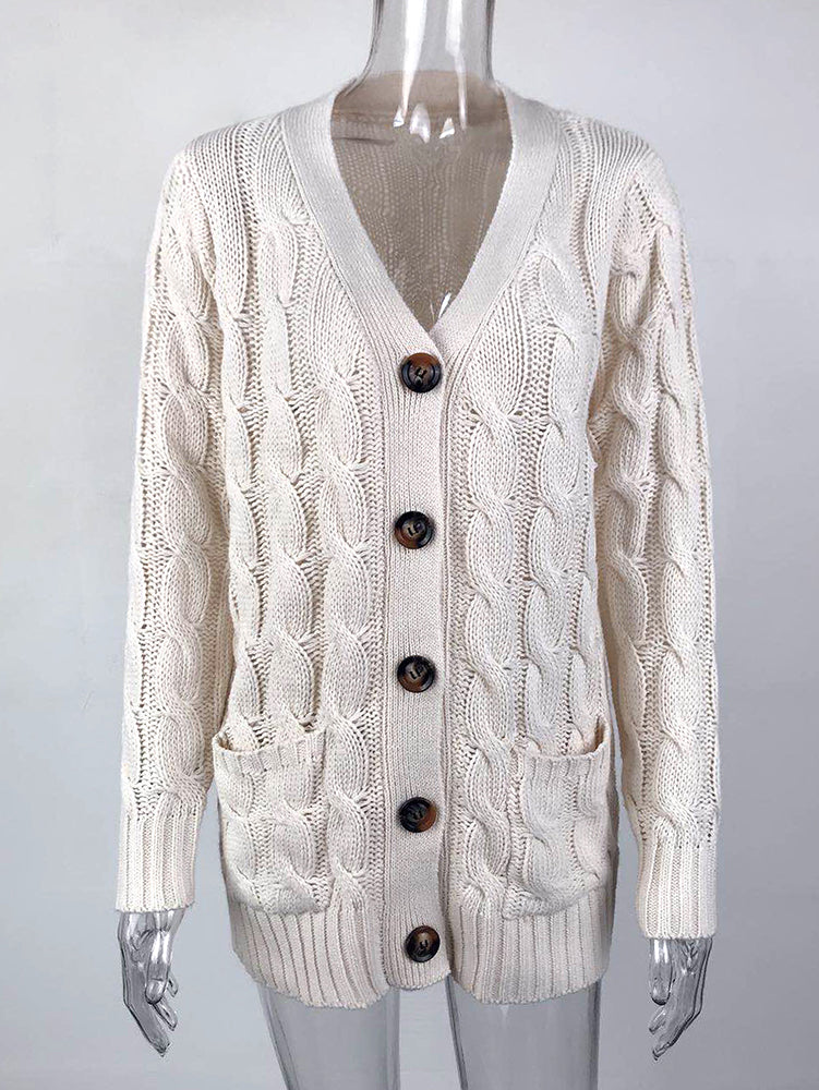 Casual Solid Color Knitted Cardigan Top