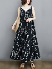 Fashion Printed V-Neck Suspender Dress